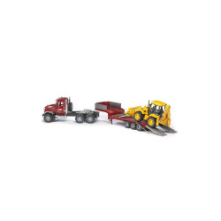 Jucarie Bruder, camion Mack cu platforma joasa si cu buldoexcavator Jcb 4Cx, 1:16, 935x198x264 mm # 02813