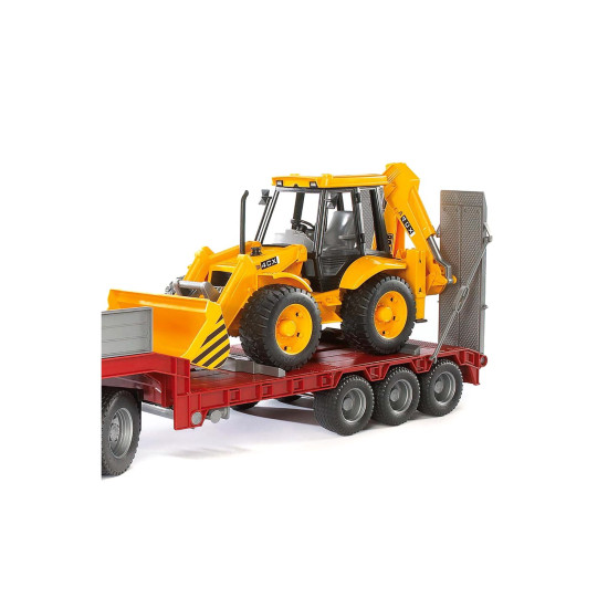 Jucarie Bruder, camion Mack cu platforma joasa si cu buldoexcavator Jcb 4Cx, 1:16, 935x198x264 mm # 02813