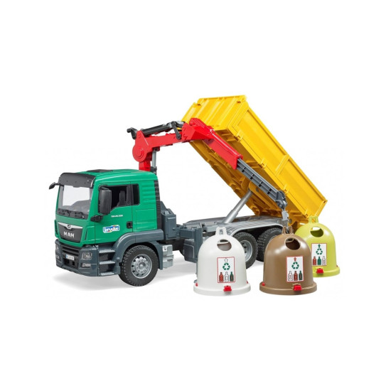 Jucarie Bruder, camion Man Tgs Krank cu 3 containere pentru deseuri, 1:16, 545x185x270 mm # 03753